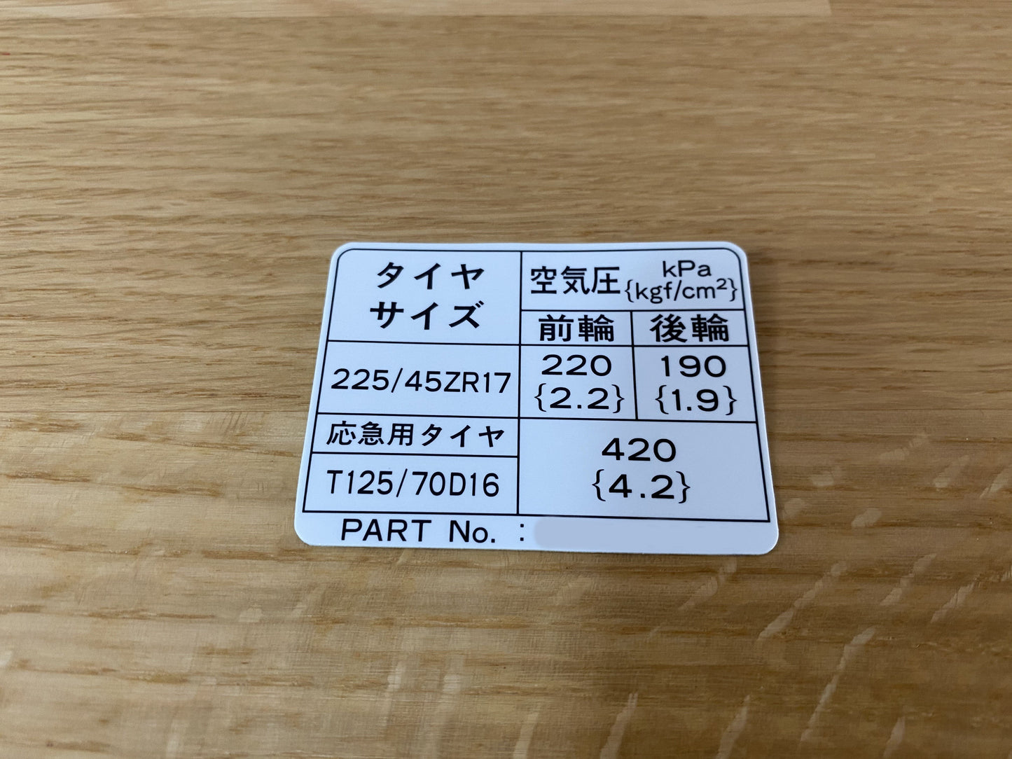 Tire Placard to suit Mitsubishi Lancer Evolution 6.5 TME CP9A - Vega Autosports