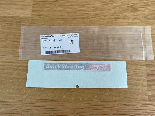 Rear Glass "Quick Steering STi" Decal to suit Subaru 02-07 Impreza WRX GDB - Vega Autosports