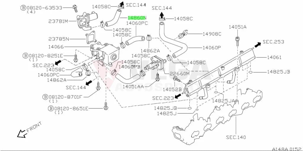Air Hose AAC Valve to Intake Plenum to suit Nissan Skyline R32 / R33 / R34 GTR RB26 14099-05U01 Engine