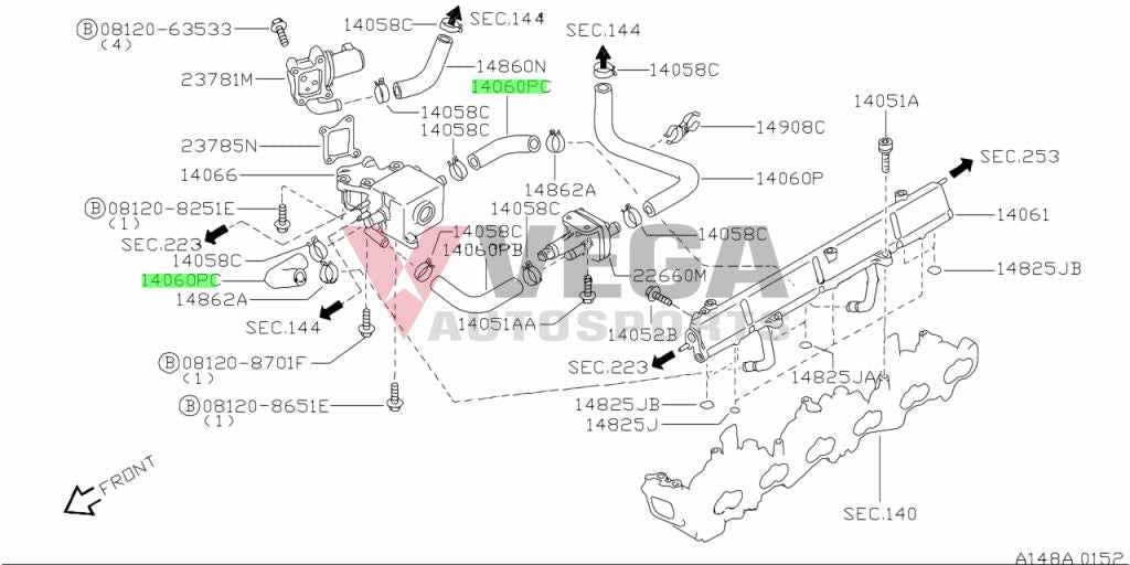 Air Hose Air Camber to suit Nissan R32 / R33 / R34 GTR RB26 14060-05U04 Engine