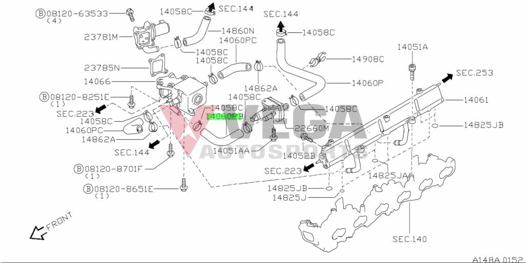Air hose Air Regulator (Front) to suit Nissan Skyline R32 / R33 / R34 GTR RB26 14060-05U01 Engine
