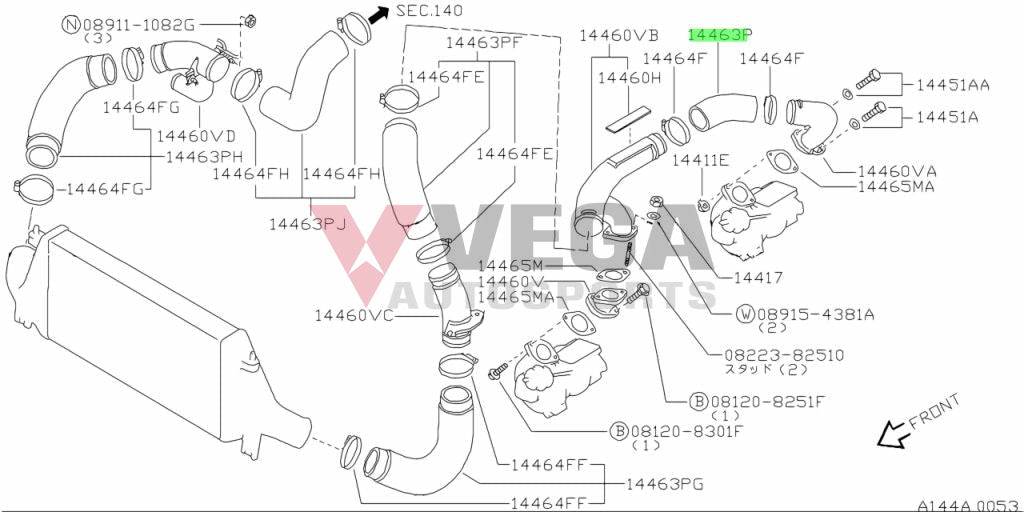 Air Inlet Hose (Twin Turbo Y Pipe To Rear Inlet) Suit Nissan Skyline Rb26Dett 14463-05U13 Engine