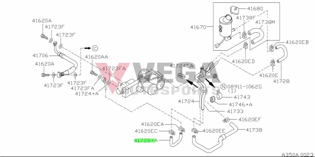 ATTESA E-TS Reservoir Return Hose to suit Nissan Skyline GT-R R33/R34 excluding V-Spec I/II 41728-RHR30 / 41728-20U00