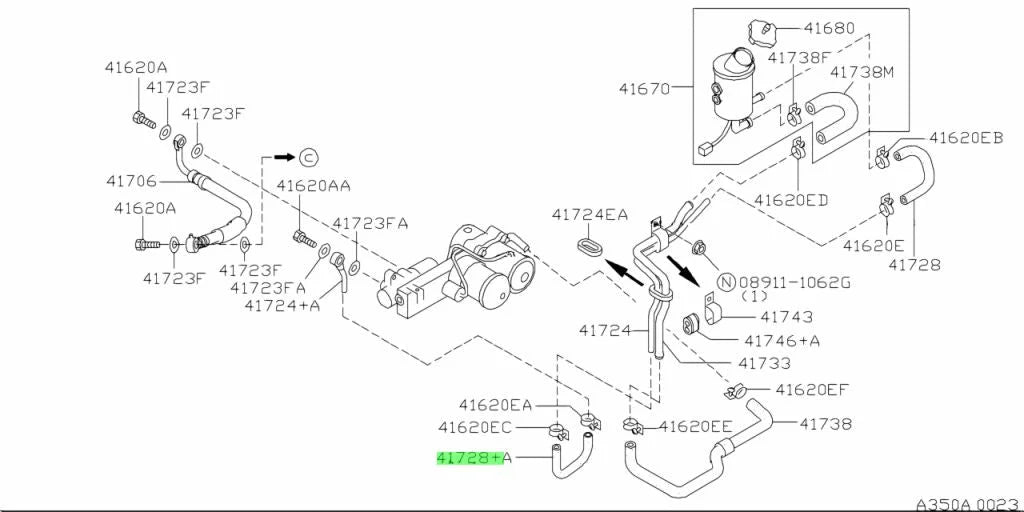 ATTESA E-TS Reservoir Return Hose to suit Nissan Skyline GT-R R33/R34 excluding V-Spec I/II 41728-RHR31 Differential