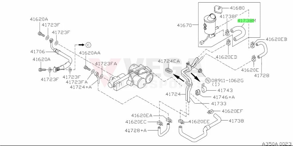 Attesa E-TS Reservoir Suction Hose to suit Nissan Skyline GTR R32 / R33 / R34 41738-05U10 Differential