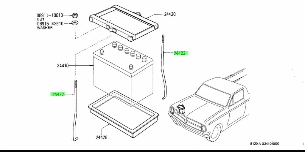 Battery Rod Set (2-Piece) To Suit Datsun 1200 Sunny Truck B120 24422-18001 Electrical