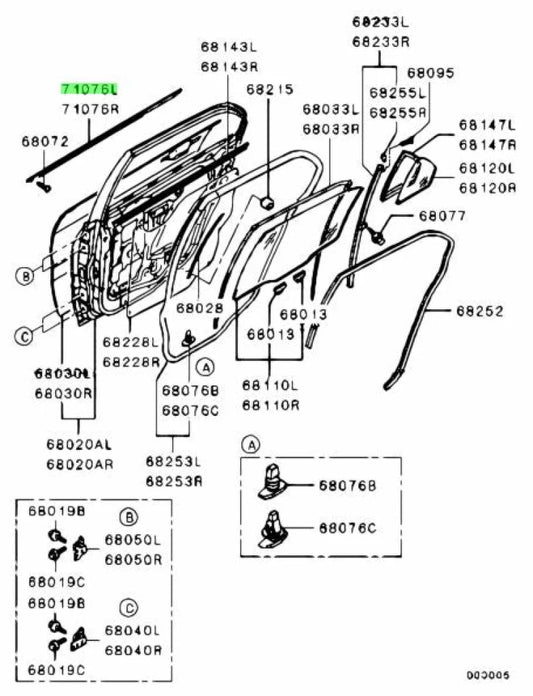 Belt / Waist Mould Set (Rear Lhs) To Suit Mitsubishi Lancer Evolution 7 8 9 Ct9A Mr525757 Body