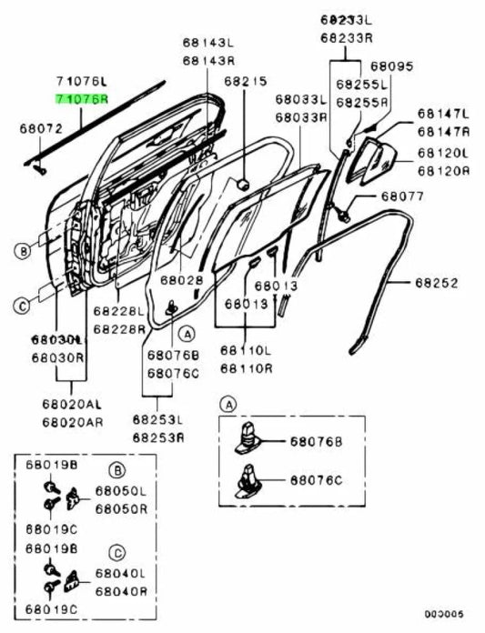 Belt / Waist Mould Set (Rear Rhs) To Suit Mitsubishi Lancer Evolution 7 8 9 Ct9A Mr525758 Body