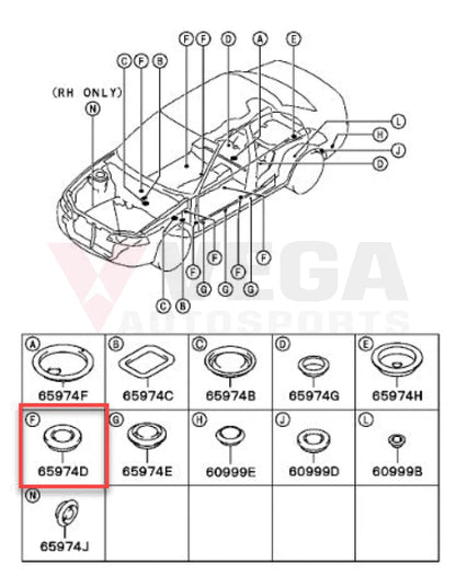 Body Plug F 30mm to suit Mitsubishi Lancer Evolution 4-9 MU670025 Exterior