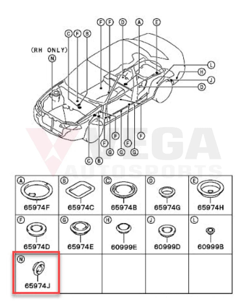Body Plug N 20mm to suit Mitsubishi Lancer Evolution 4-9 MU670033 Exterior