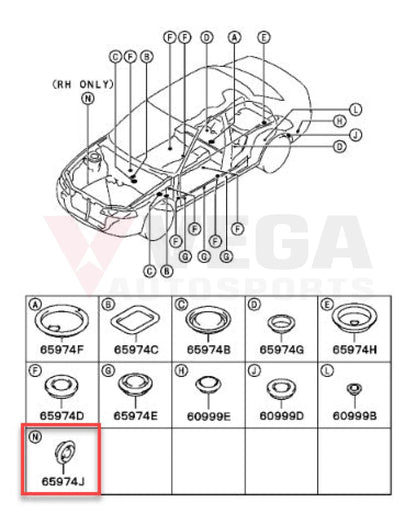 Body Plug N 20mm to suit Mitsubishi Lancer Evolution 4-9 MU670033 Exterior