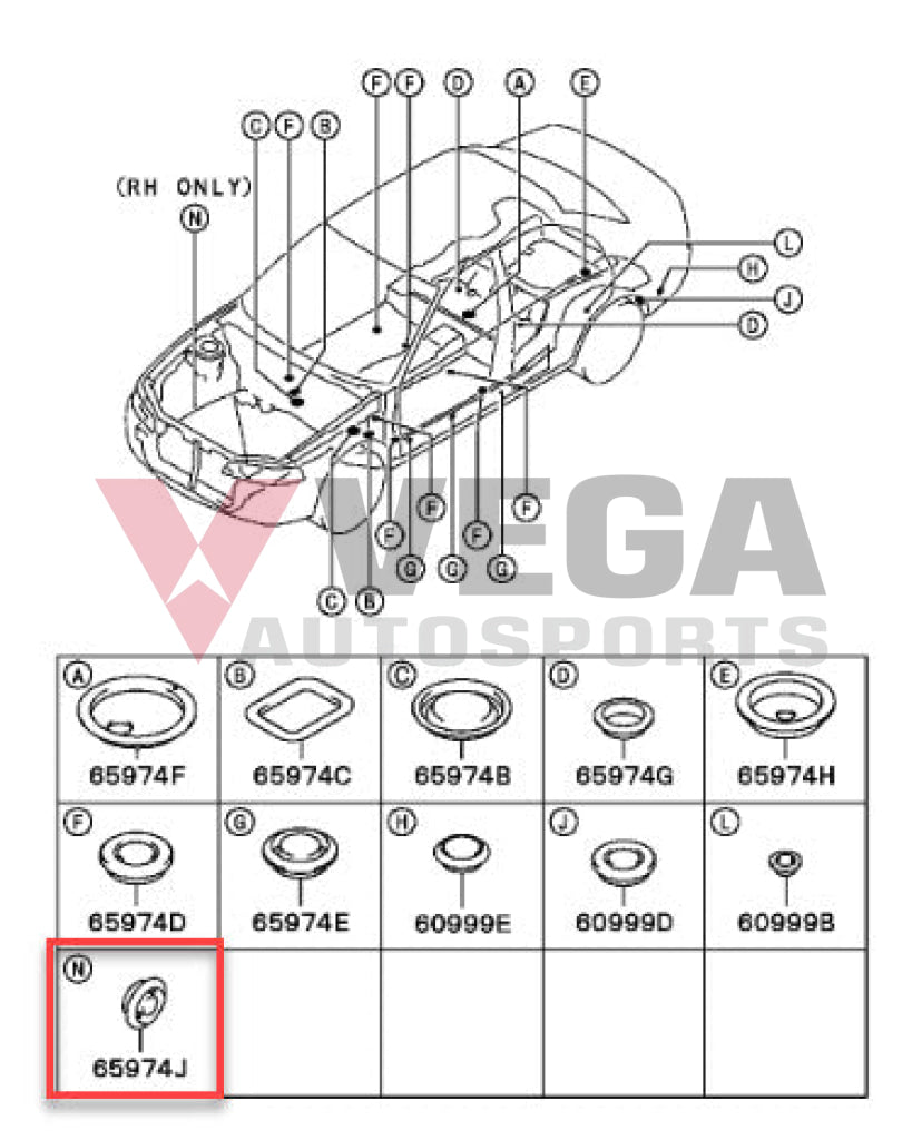 Body Plug N 20mm to suit Mitsubishi Lancer Evolution 4-9 MU670033 Exterior