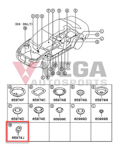 Body Plug N 20mm to suit Mitsubishi Lancer Evolution 4-9 MU670033 Exterior