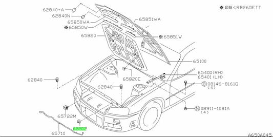 Bonnet Rod Support Grommet To Suit Nissan R34 / Silvia S15 Models 65773-Aa000 Exterior