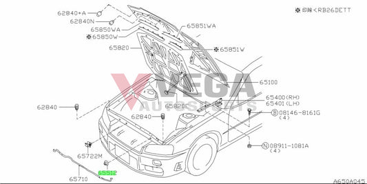 Bonnet Rod Support Grommet To Suit Nissan R34 / Silvia S15 Models 65773-Aa000 Exterior