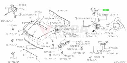 Bonnet Striker Lock to suit Subaru Impreza WRX 92-07 GC8 GD 57311AA000 Exterior