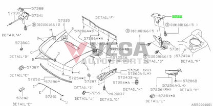 Bonnet Striker Lock to suit Subaru Impreza WRX 92-07 GC8 GD 57311AA000 Exterior