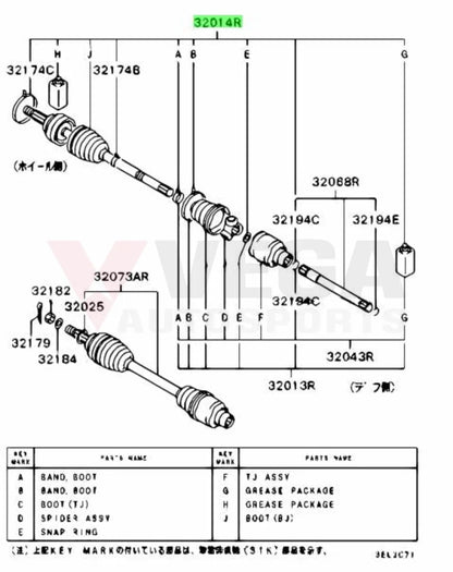 Boot Kit Driveshaft Front Axle Outer Wheel Side Mitsubishi Lance Evolution 4/5/6 Mr232400