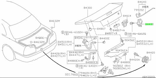 Boot Trunk Latch Striker Plate To Suit Nissan Skyline R34 Models 84630-Aa400 Interior