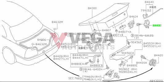 Boot Trunk Latch Striker Plate To Suit Nissan Skyline R34 Models 84630-Aa400 Interior