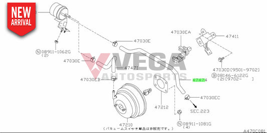Brake Booster Crossover hose to Vacuum Tank to suit Nissan Skyline R33 / R34 GTR 47474-24U00 Brakes