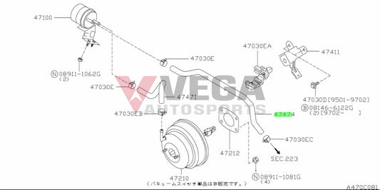 Brake Booster Crossover hose to Vacuum Tank to suit Nissan Skyline R33 / R34 GTR 47474-24U00 Brakes