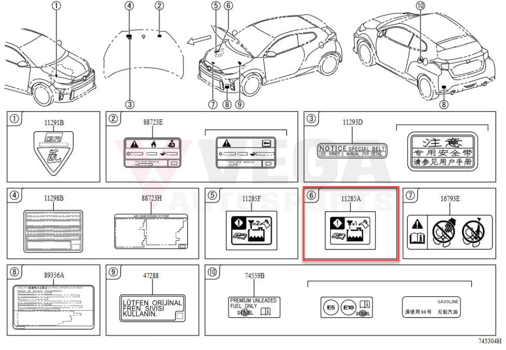 Caution Coolant Decal To Suit Toyota Gr Yaris Gxpa16 11285-11020 Emblems Badges And Decals