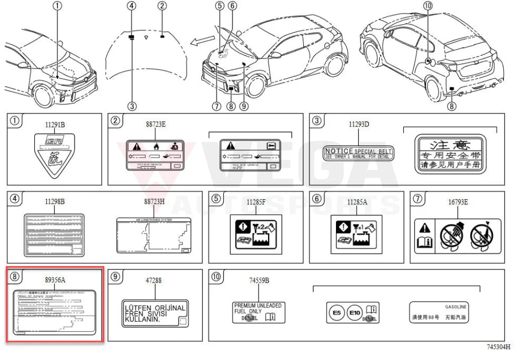 Clearance Warning Information Decal To Suit Toyota Gr Yaris Gxpa16 89356-47020 Emblems Badges And
