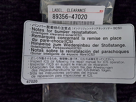 Clearance Warning Information Decal To Suit Toyota Gr Yaris Gxpa16 89356-47020 Emblems Badges And