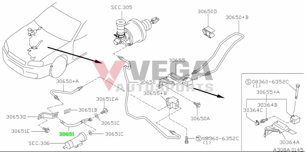 Clutch Hose Late Pull Style To Suit Nissan Skyline R32 / R33 Gtr 30855-12U01 Gearbox And