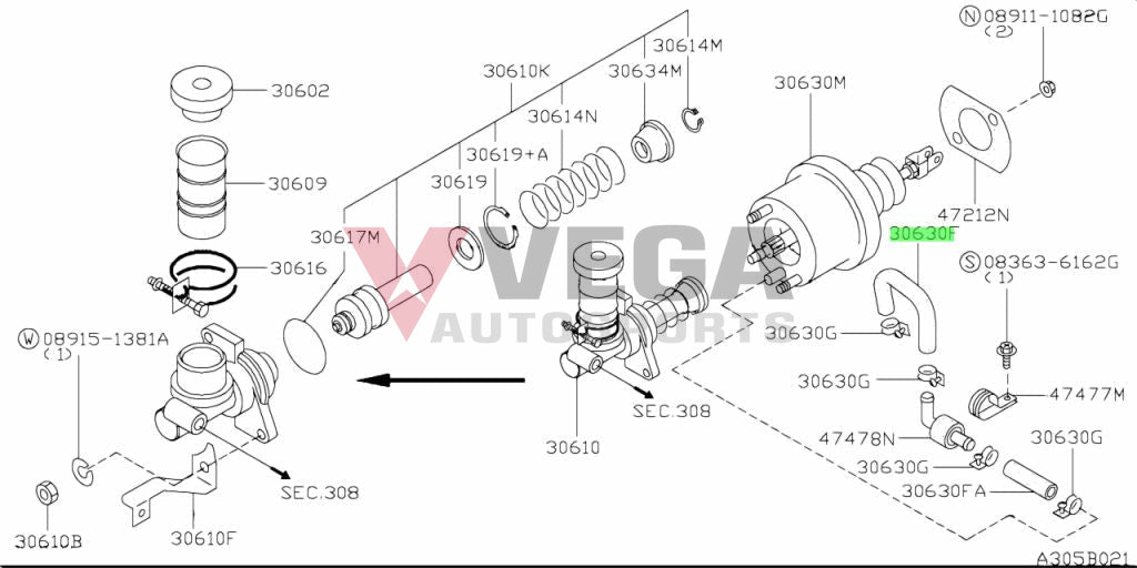 Clutch Master Cylinder Booster Vacuum Hose to suit Nissan Skyline R32 GTR 47473-05U10 Gearbox and Transmission