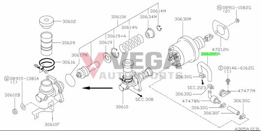 Clutch Master Cylinder Booster Vacuum Hose to suit Nissan Skyline R33 / R34 GTR 47473-24U00 Gearbox and Transmission