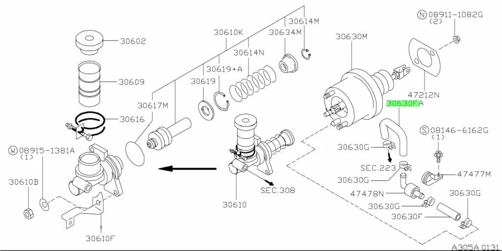 Clutch Master Cylinder Booster Vacuum Hose to suit Nissan Skyline R33 / R34 GTR 47473-24U00 Gearbox and Transmission