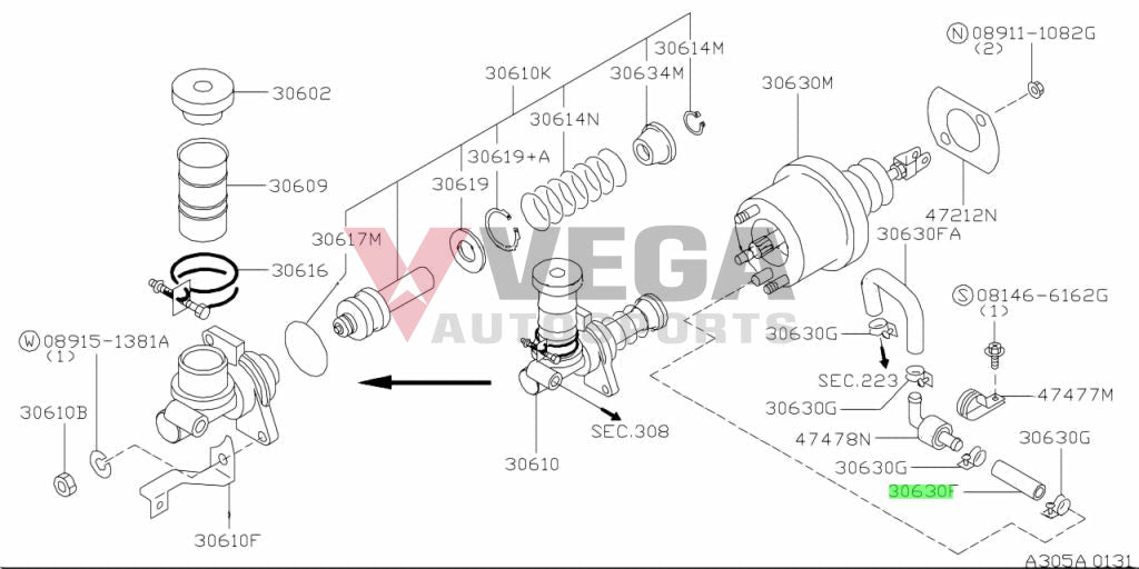 Clutch Master Cylinder Vacuum Hose to suit Nissan Skyline R32 / R33 / R34 GTR 47473-05U20 Gearbox and Transmission