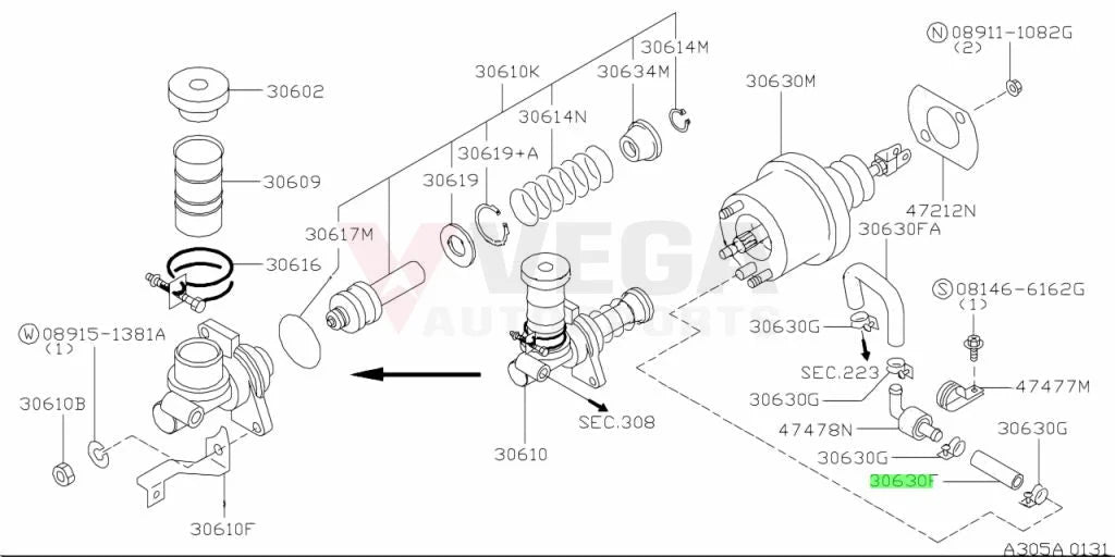 Clutch Master Cylinder Vacuum Hose to suit Nissan Skyline R32 / R33 / R34 GTR 47473-05U20 Gearbox and Transmission