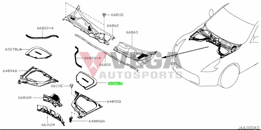 Cowl Battery Upper Cover To Suit Nissan 370Z Z34 65278-1Eb0A Exterior