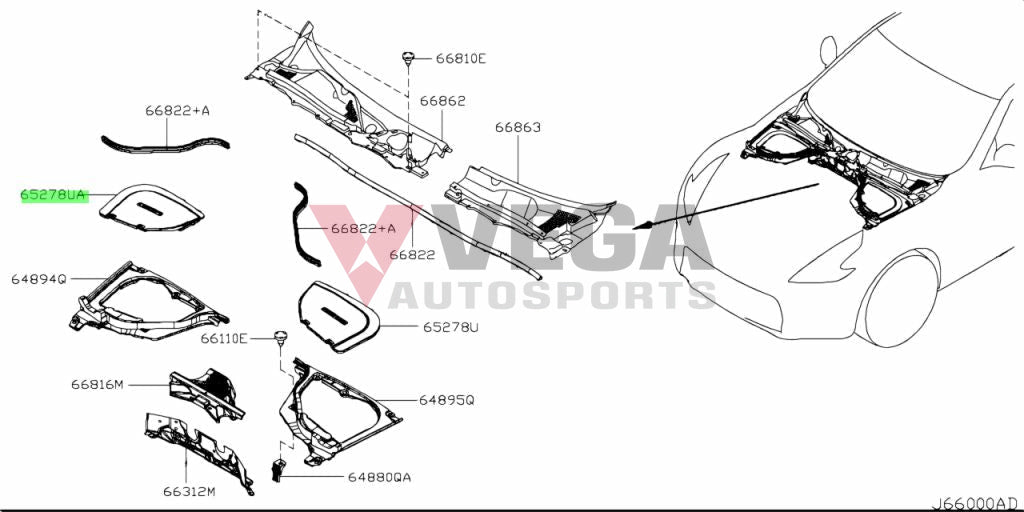 Cowl Brake Fluid Upper Cover To Suit Nissan 370Z Z34 65275-1Eb0A Exterior