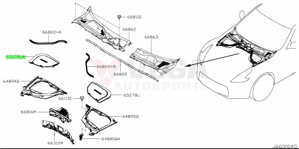 Cowl Brake Fluid Upper Cover To Suit Nissan 370Z Z34 65275-1Eb0A Exterior