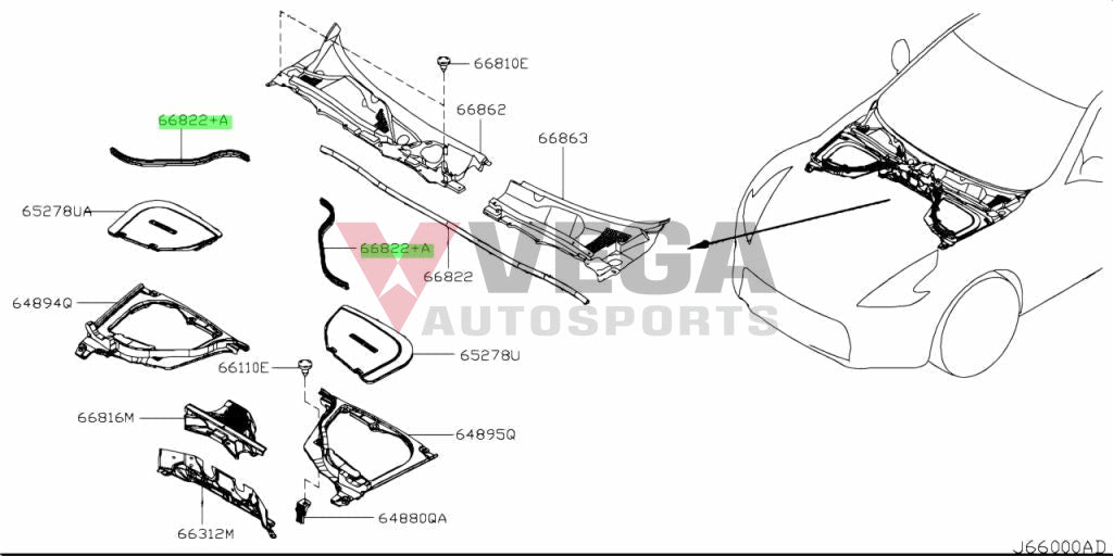 Cowl Rubber Seals Rhs / Lhs To Suit Nissan 370Z Z34 Infinity G37 66870-1Ea0A Body Mouldings