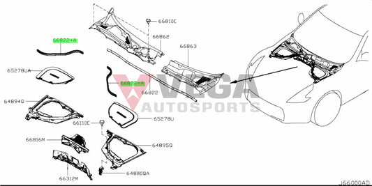 Cowl Rubber Seals Rhs / Lhs To Suit Nissan 370Z Z34 Infinity G37 66870-1Ea0A Body Mouldings