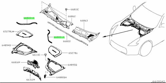 Cowl Rubber Seals Rhs / Lhs To Suit Nissan 370Z Z34 Infinity G37 66870-1Ea0A Body Mouldings