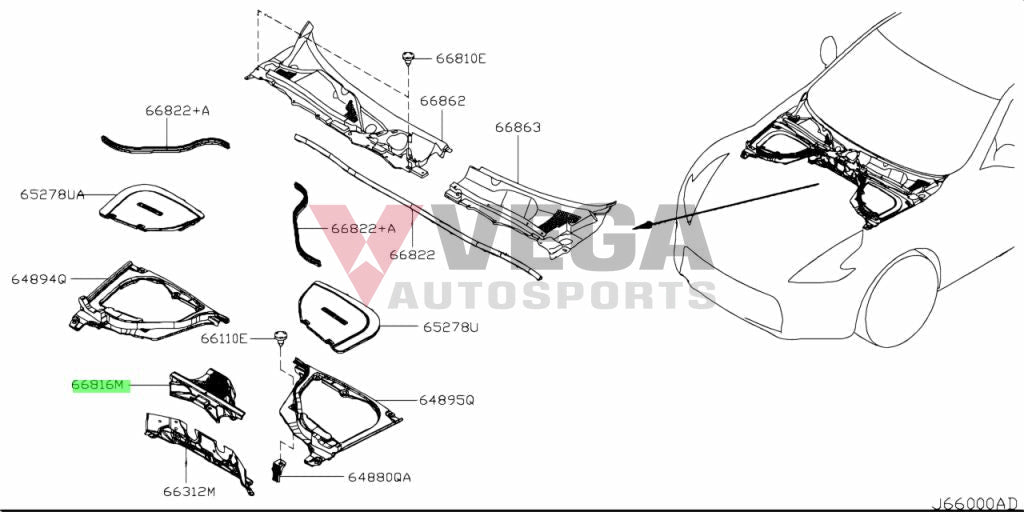 Cowl Upper Cover To Suit Nissan 370Z Z34 66810-1Ep0A Exterior