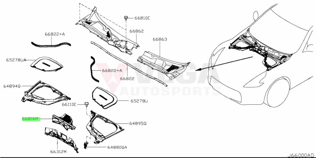 Cowl Upper Cover To Suit Nissan 370Z Z34 66810-1Ep0A Exterior