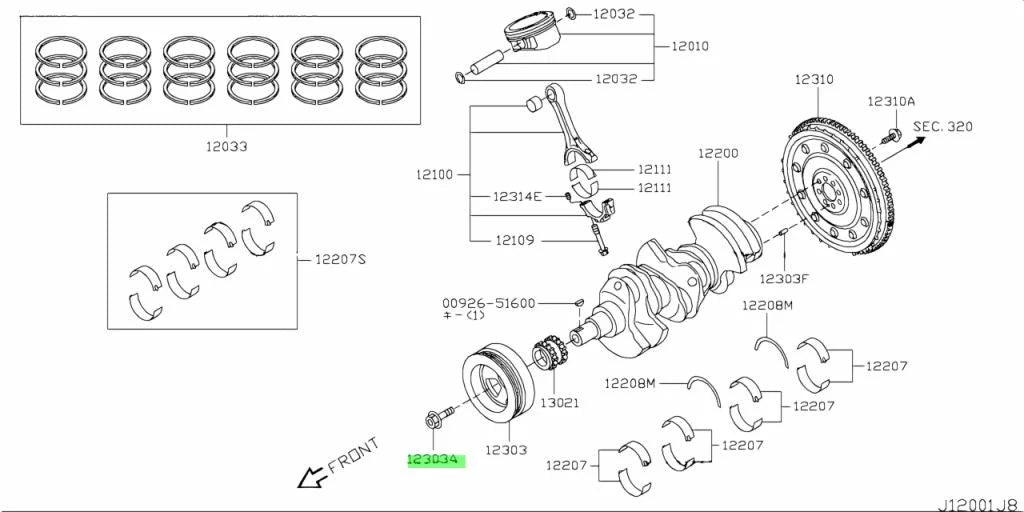 Crankshaft Pullet Bolt To Suit Nissan R35 Gtr 12309-Jf00A Engine