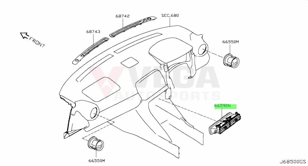 Dash Vent (Centre) to suit Nissan R35 GTR 2017-2024 68750-6AV0A - Interior