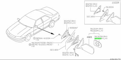 Door Mirror Glass (Lhs) To Suit Nissan Skyline R33 Gtr Gts-T. Gts25 Gts 96366-15U00 Exterior
