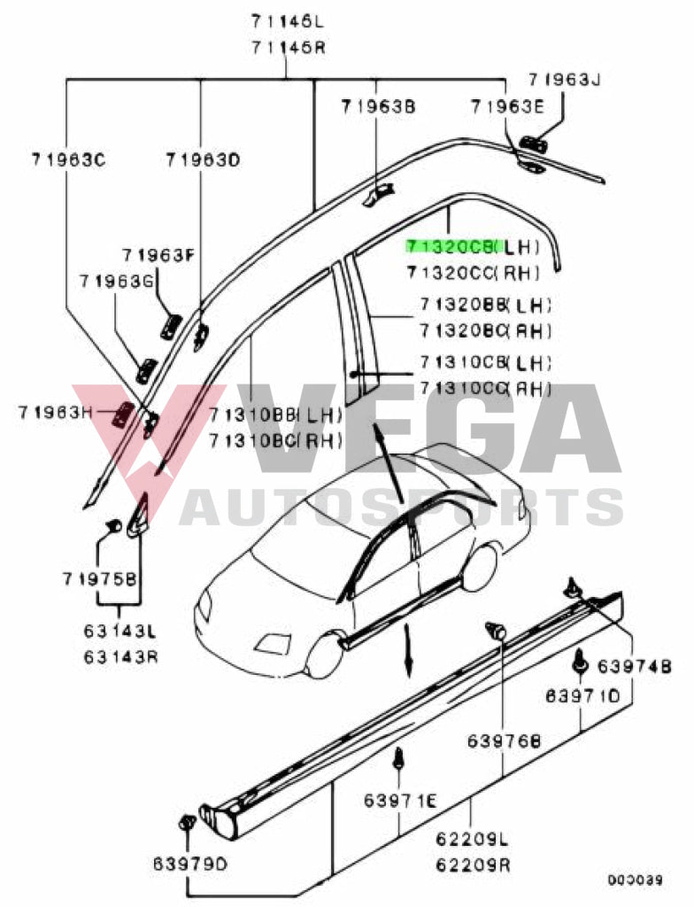 Door Sash Tape (Rear LHS) to suit Mitsubishi Lancer Evolution 8 / 9 CT9A 7410A033XA Exterior