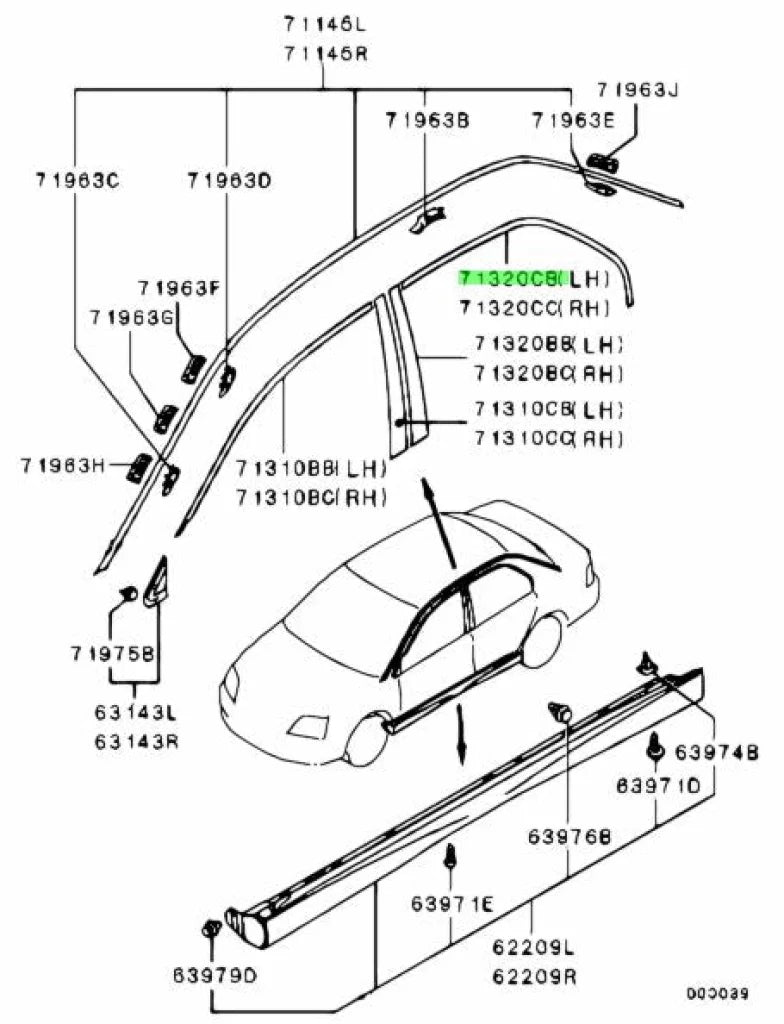 Door Sash Tape (Rear LHS) to suit Mitsubishi Lancer Evolution 8 / 9 CT9A 7410A033XA Exterior