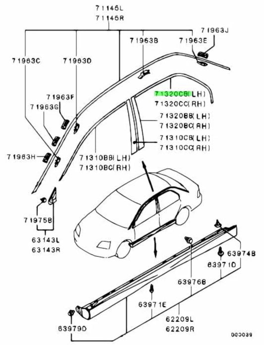 Door Sash Tape (Rear LHS) to suit Mitsubishi Lancer Evolution 8 / 9 CT9A 7410A033XA Exterior