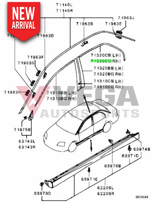Door Sash Tape (Rear RHS) to suit Mitsubishi Lancer Evolution 8 / 9 CT9A 7410A034XA Exterior